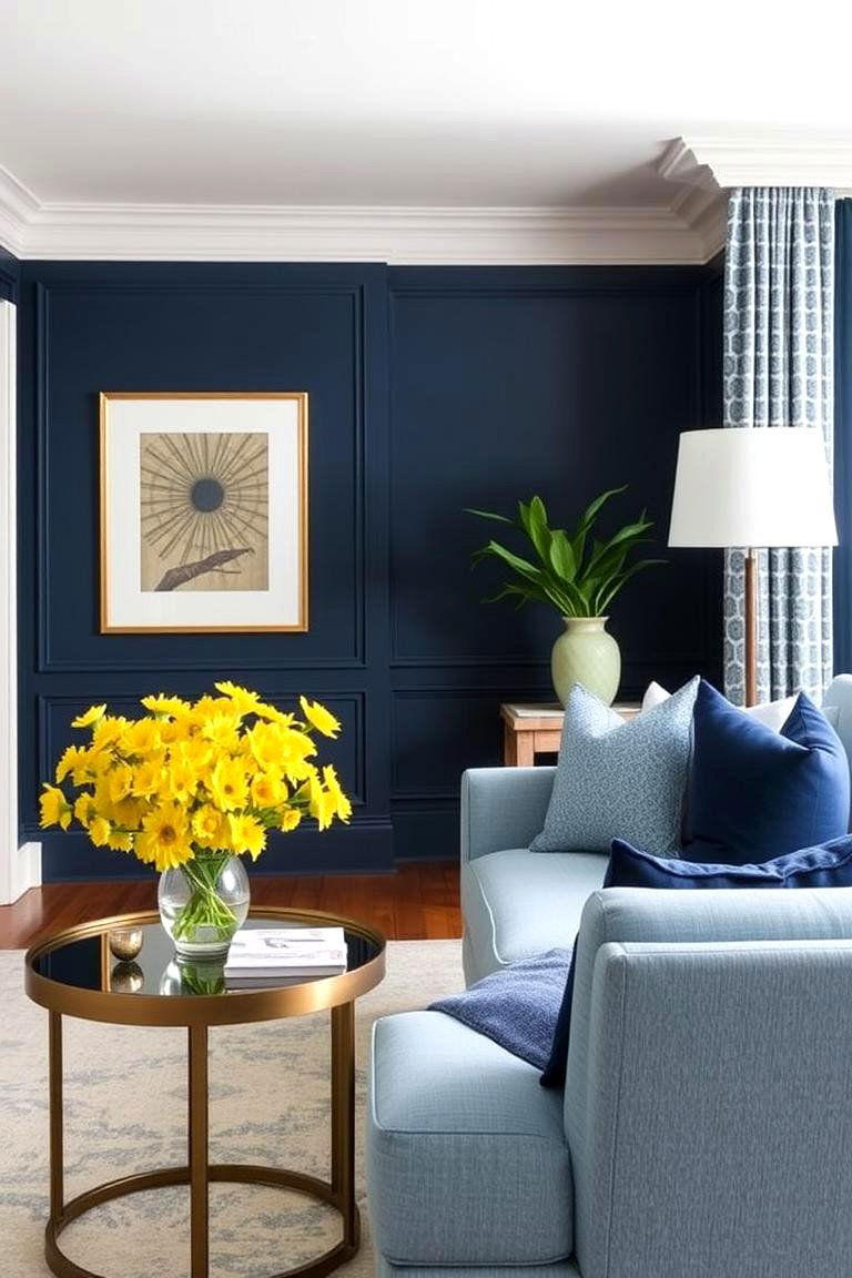 Small Touches of Yellow in a Primarily Blue Room - 24 Yellow and Blue Living Room Ideas