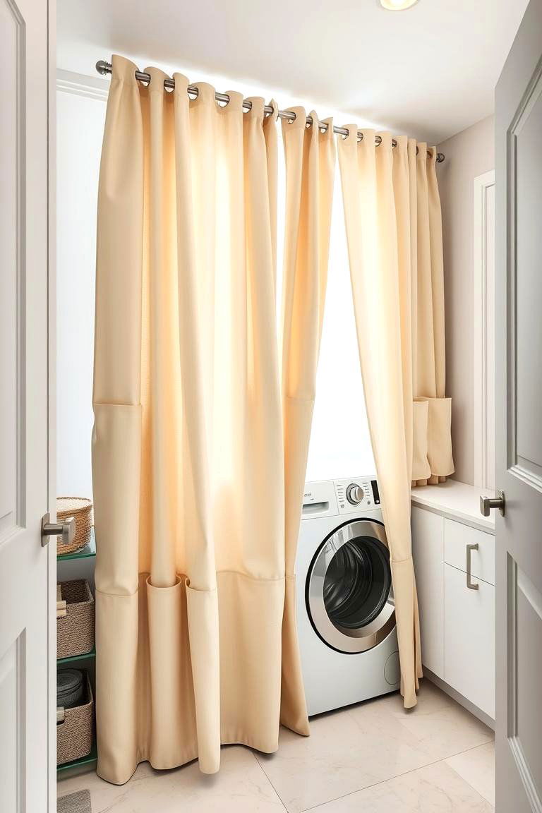 Smart Functional Curtains with Storage - 24 Laundry Room Curtain Ideas