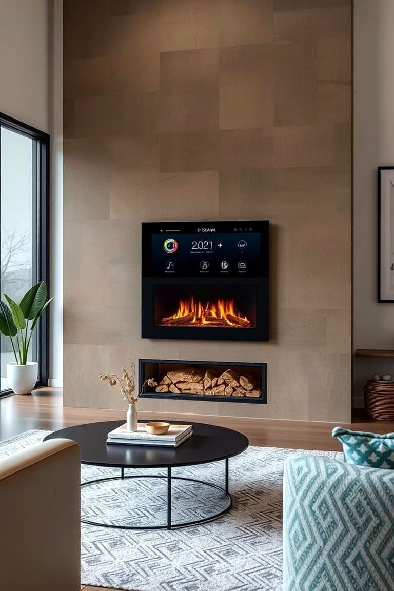 Smart Home Integrated Black Fireplace - 24 Black Fireplace Ideas