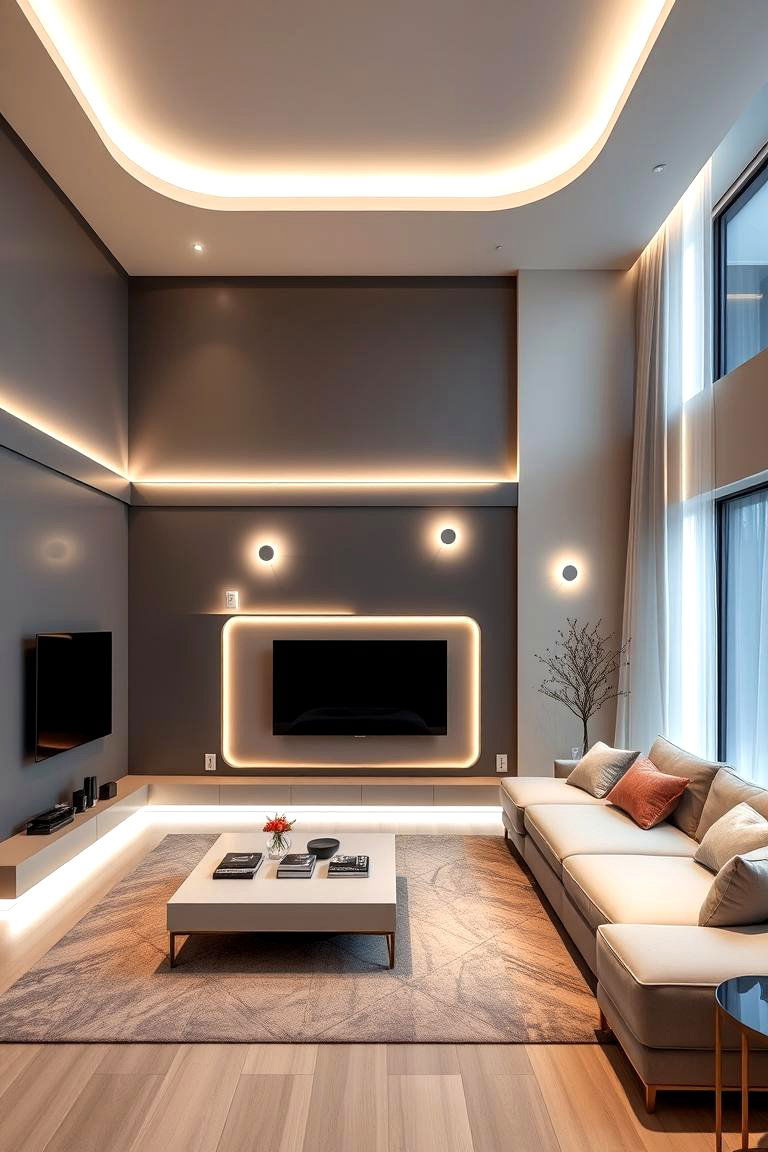 Smart Home Integrated Wall Lighting for Convenience - 24 Living Room Wall Lighting Ideas