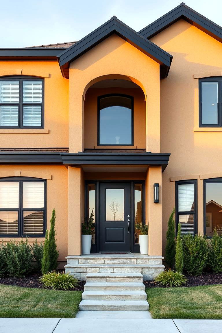 Smart Home Tan House with Sleek Black Trim - 24 Tan House With Black Trim Design Ideas