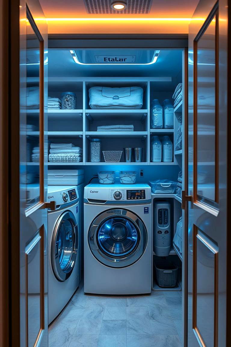 Smart Laundry Organizer with Tech Integration - 24 Laundry Closet Ideas