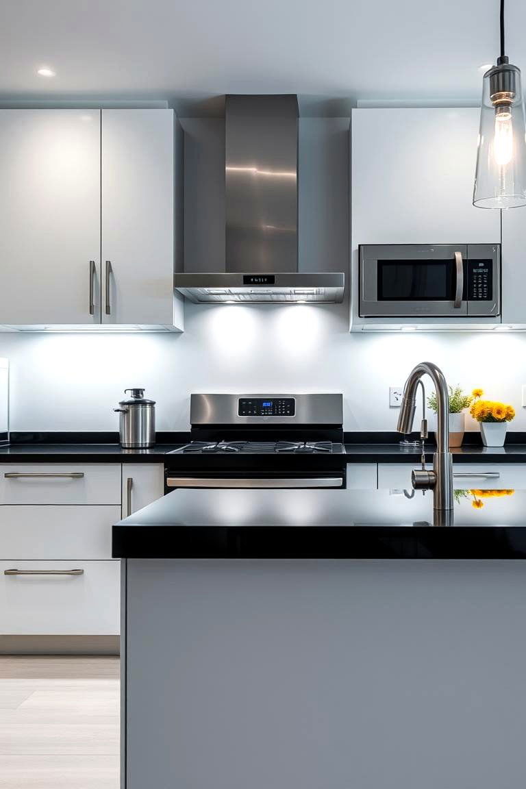 Smart Lighting Enhancements - 24 Kitchen With White Cabinets and Black Countertops Ideas