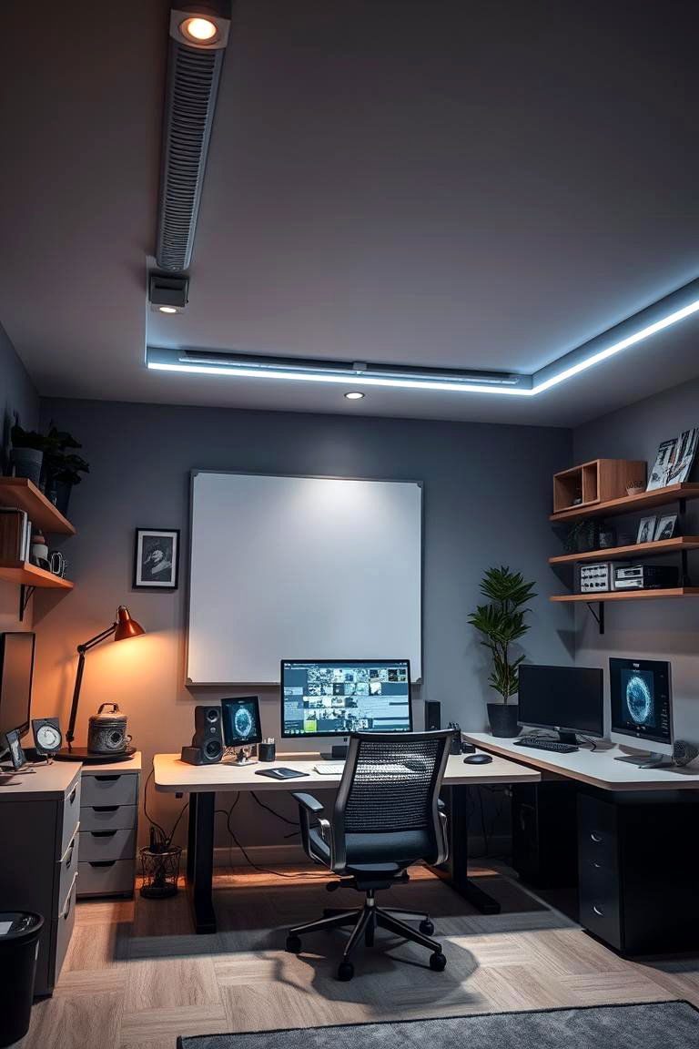 Smart Lighting System for Ambiance and Functionality - 24 Man Cave Office Ideas