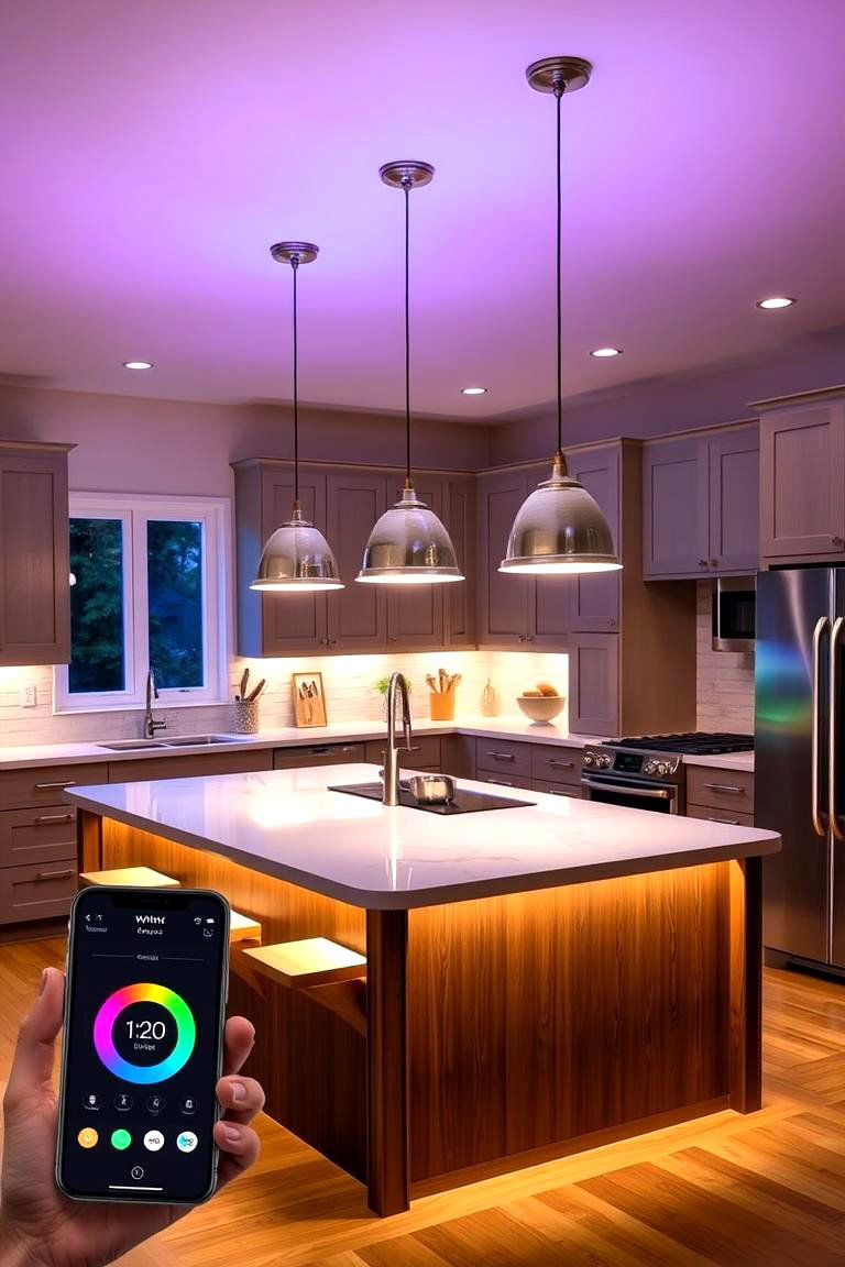 Smart Lighting for Customizable Ambiance - 24 Kitchen Island Lighting Ideas