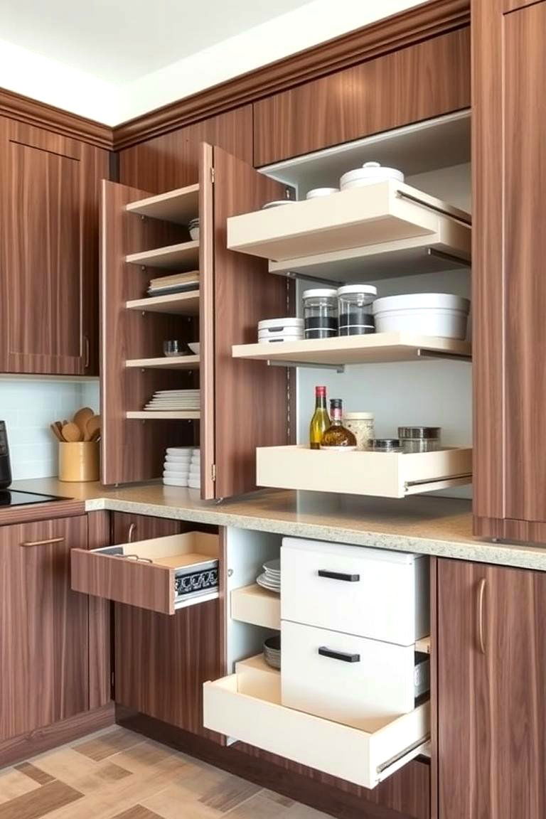 Smart Organization in Brown Cabinets - 24 Brown Kitchen Cabinets Ideas