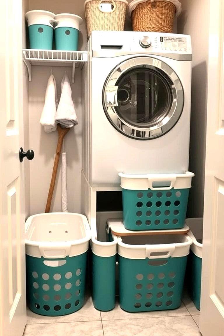 Smart Organization with Baskets Neat and Tidy - 24 Small Laundry Room Ideas With a Top Load Washing Machine