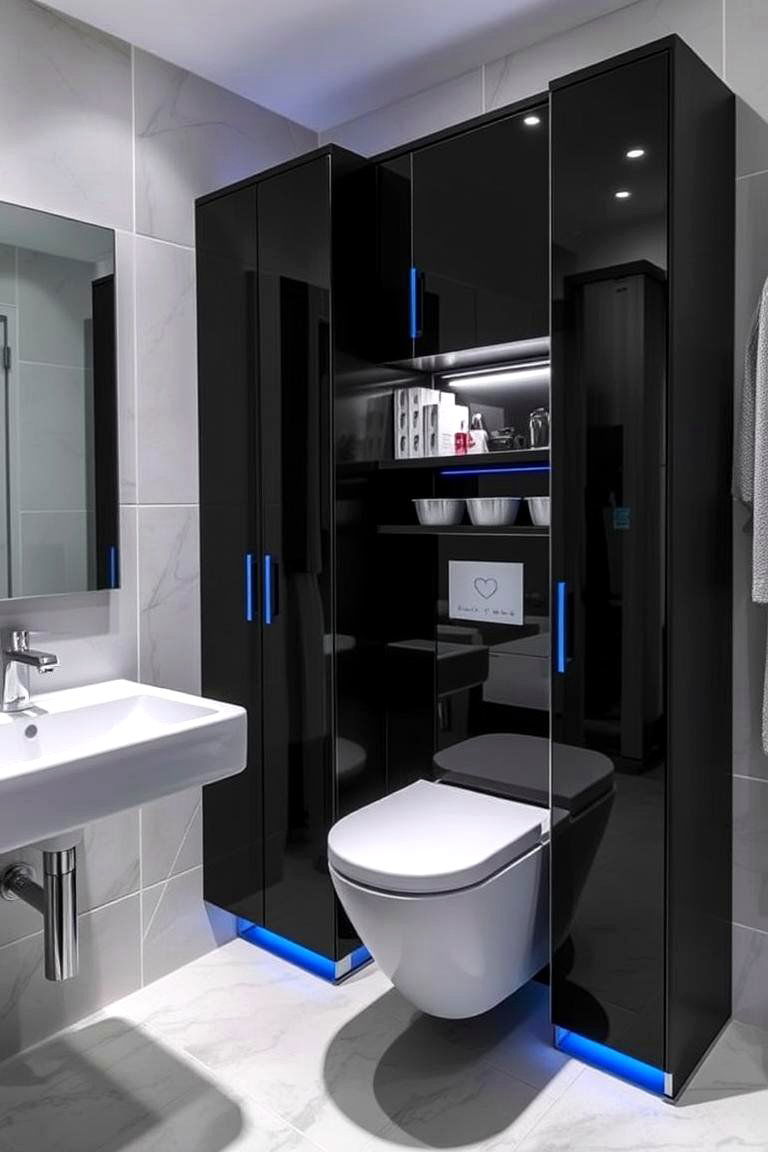 Smart Storage Solutions with a Blue Twist - 24 black and blue bathroom ideas