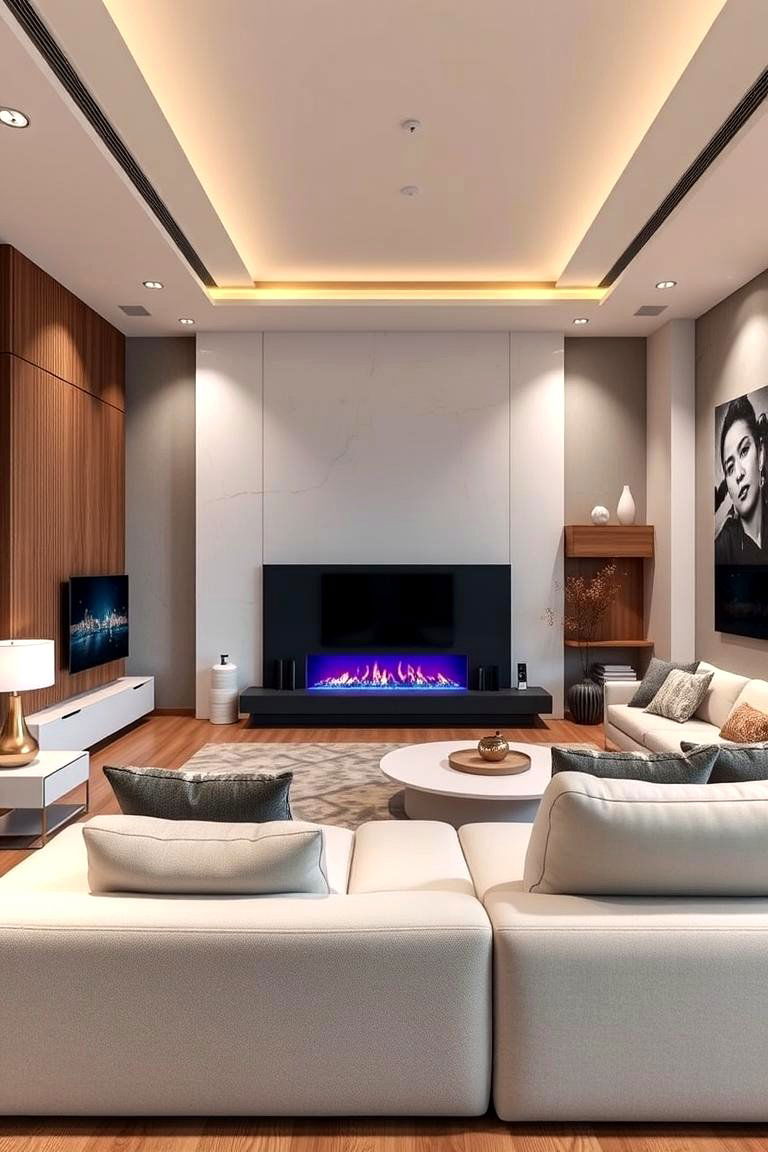 Smart Tech Integrated Living Room - 24 Living Room Ideas With Sectionals and Fireplace