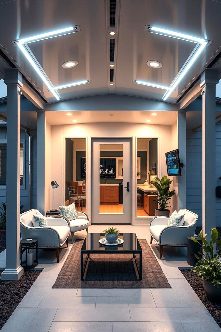 Smart Tech Integrated Porch - 24 Mobile Home Porch Ideas