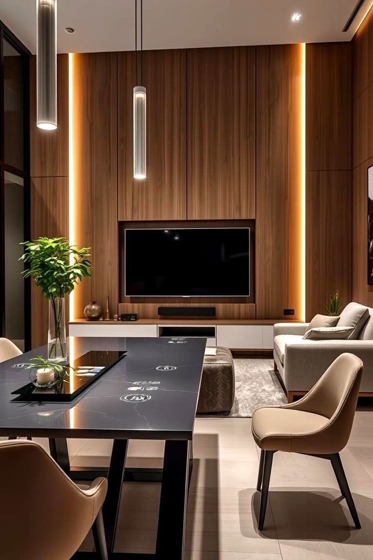 Smart Tech Integration - 24 Small Living Room Ideas With Tv and Dining Table