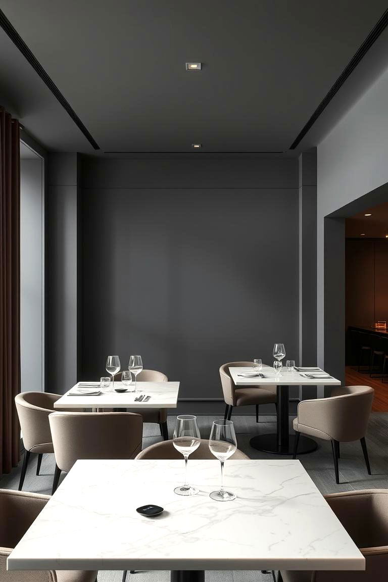 Smoky Grey and Marble Details - 24 Moody Dining Room Ideas