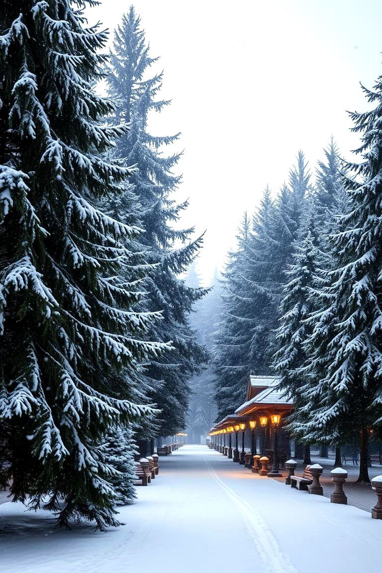Snowy Pine Landscape - 24 Pine Tree Landscape Ideas