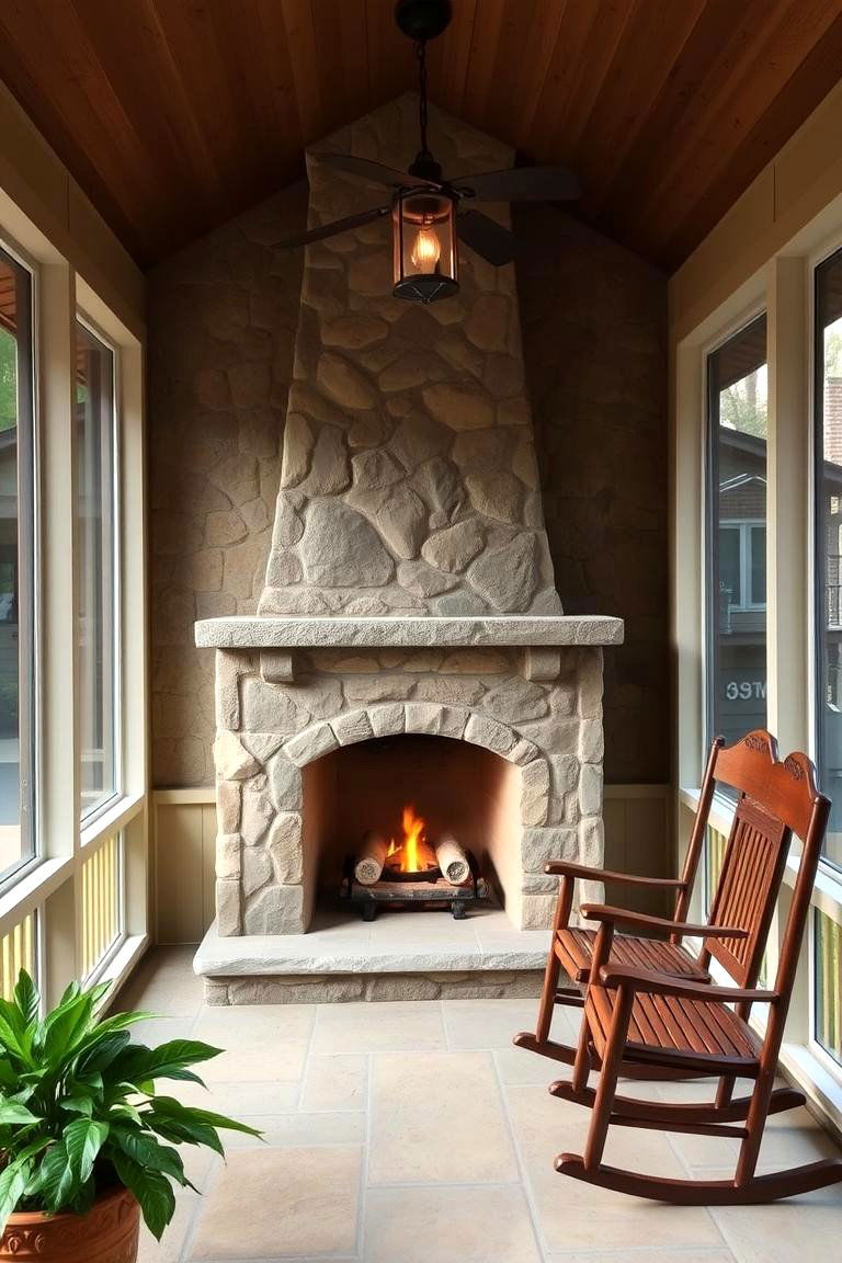 Soapstone Fireplace for Efficient Heat Retention - 24 Screened-in Porch With Fireplace Ideas
