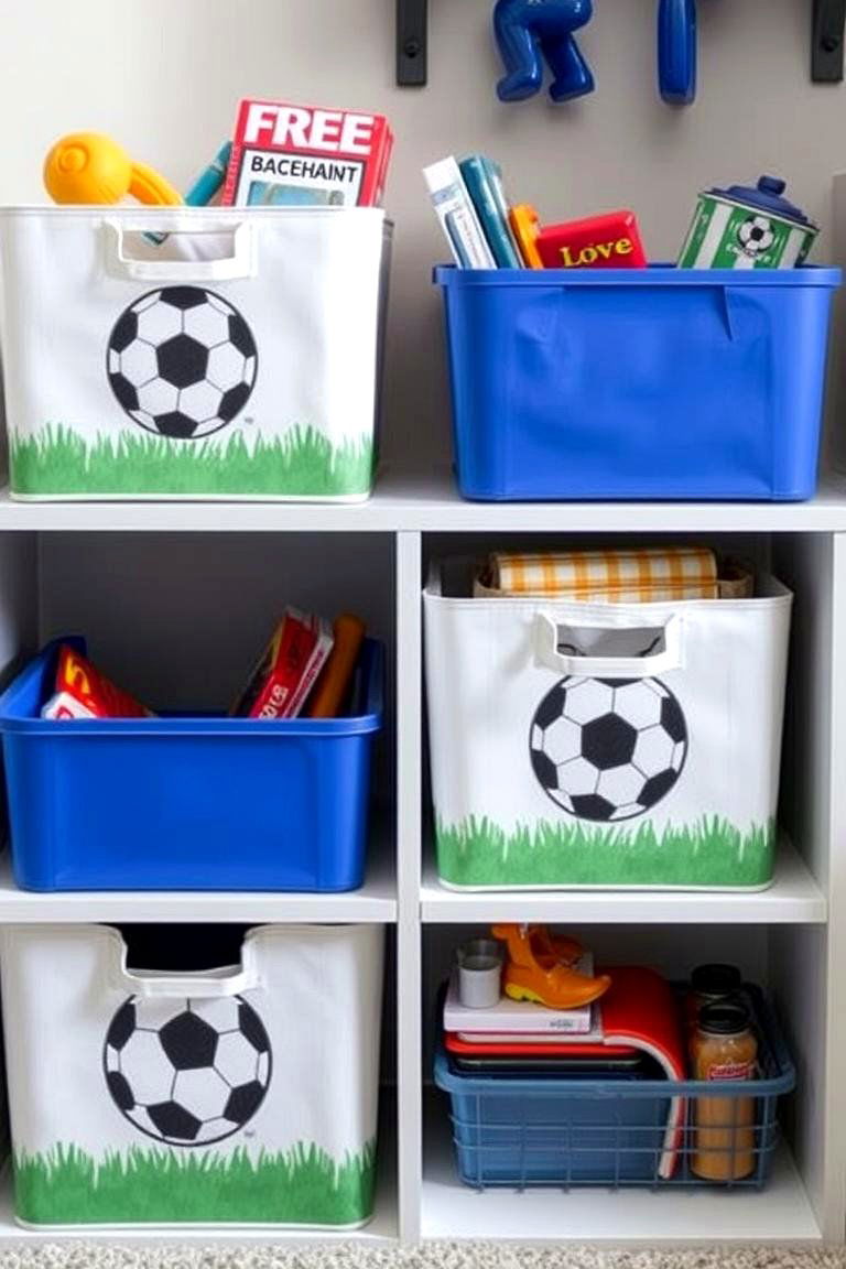 Soccer Themed Storage Bins - 24 Soccer Themed Bedroom Ideas