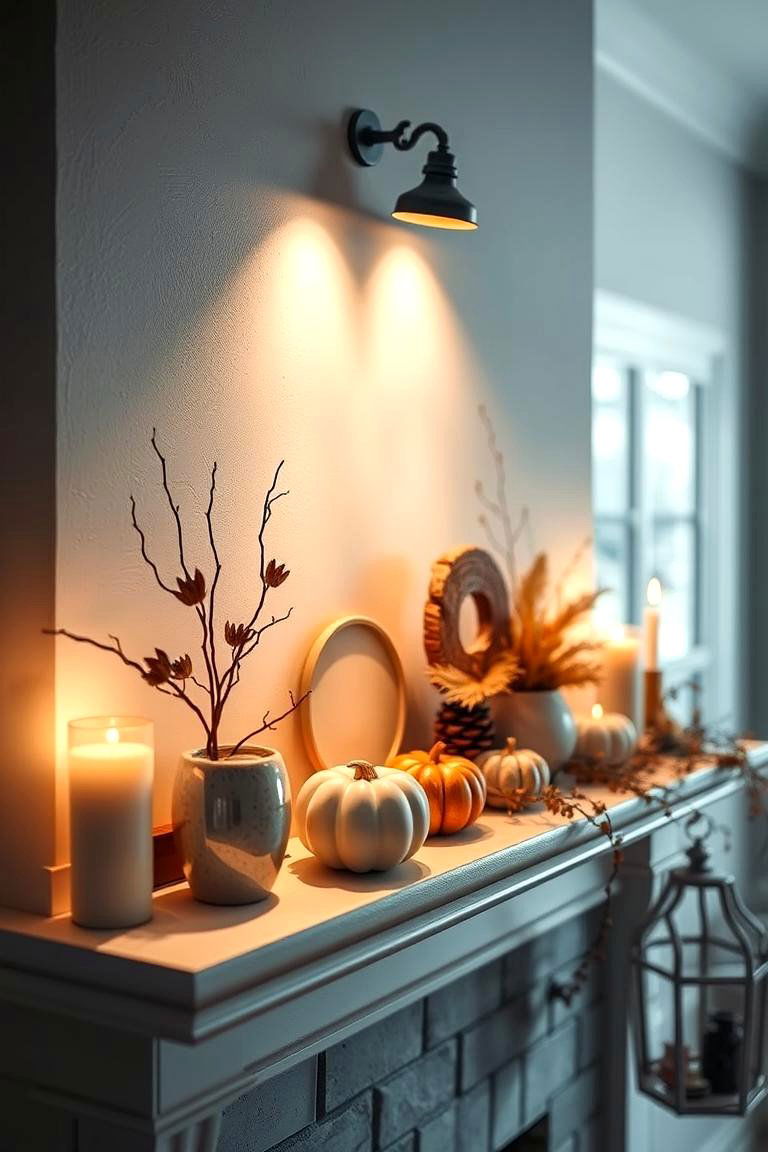 Soft Ambient Lighting - 24 Fall Mantel Decor Ideas