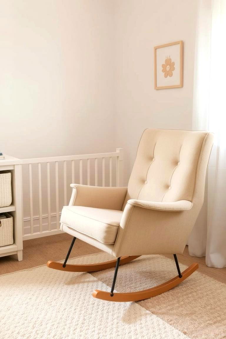 Soft Beige Upholstered Rocking Chair - 24 Neutral Nursery Ideas