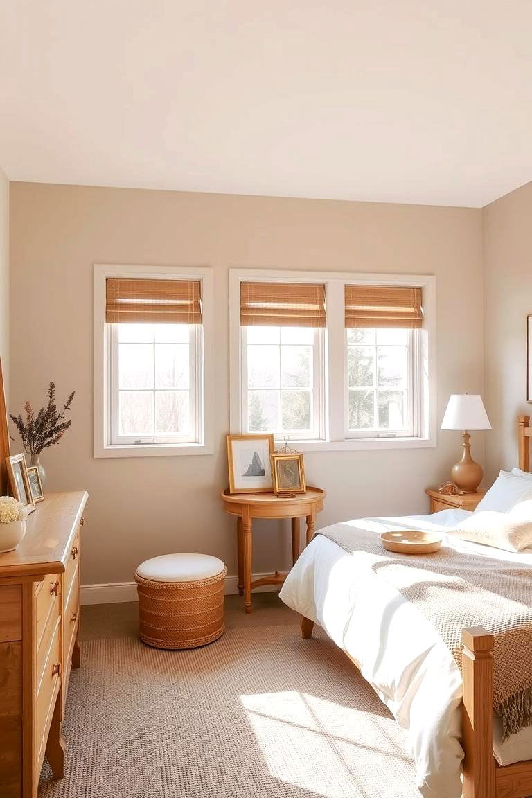 Soft Beige Walls and Natural Wood Elements - 24 Neutral Bedroom Ideas
