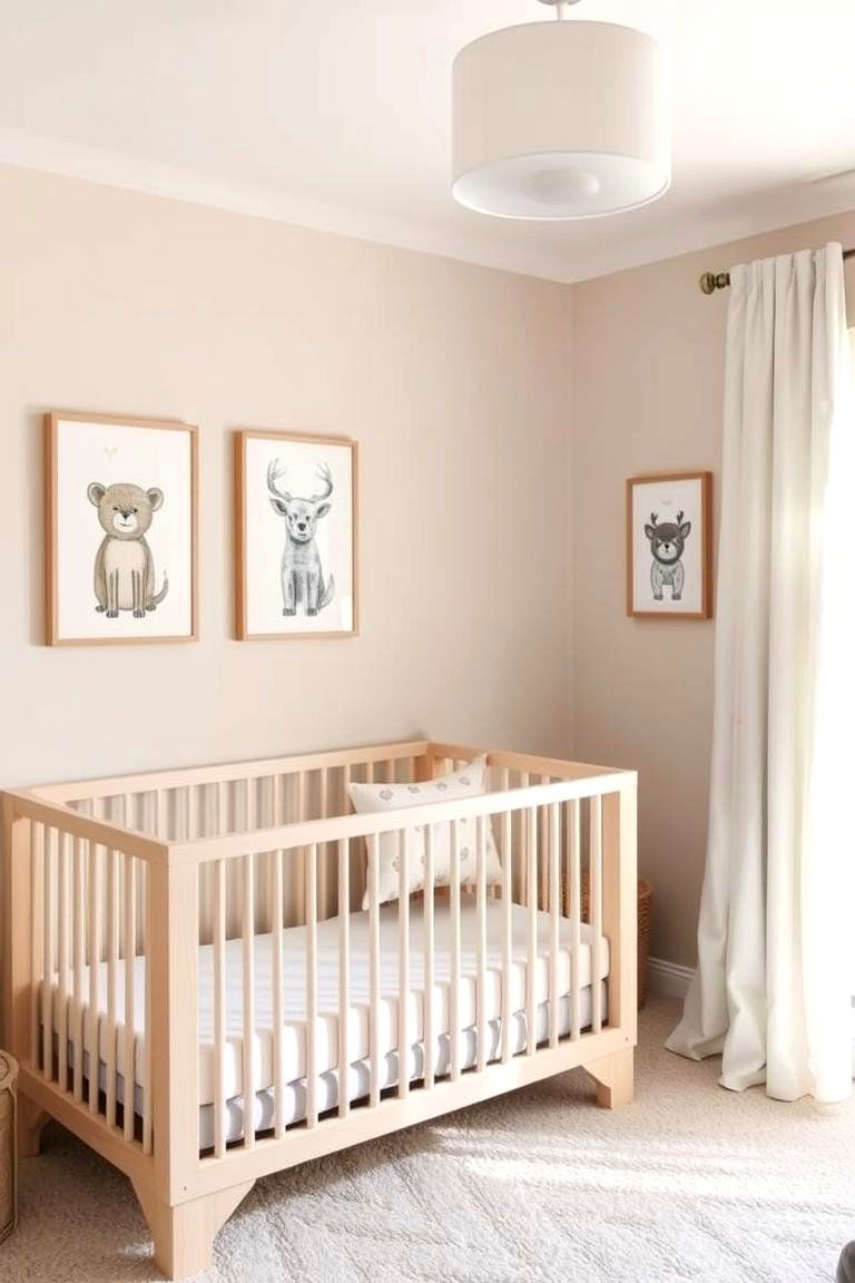 Soft Beige Walls with Whimsical Art - 24 Neutral Nursery Ideas