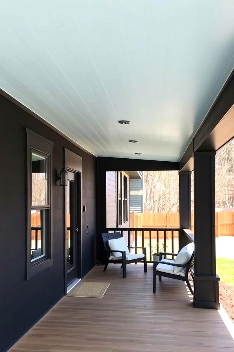 Soft Blue Porch Ceiling - 24 Paint Colors for a Modern Black House With Cedar Accents