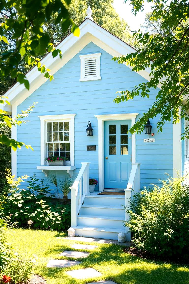 Soft Blue with White Highlights - 24 Exterior Door Trim Ideas
