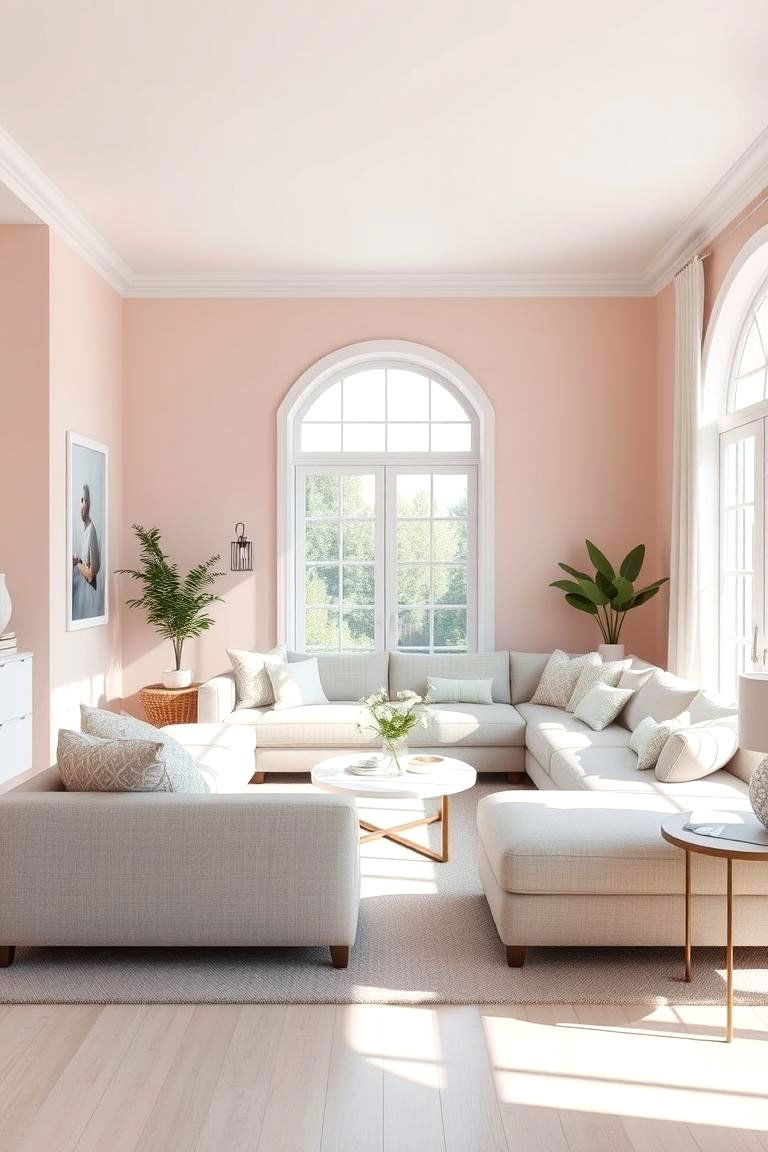 Soft Blush Walls - 24 Pink Living Room Ideas