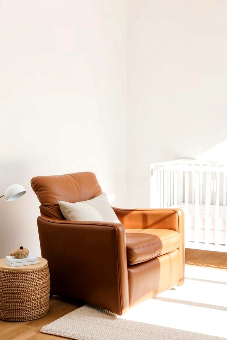 Soft Brown Leather Chair - 24 Neutral Nursery Ideas