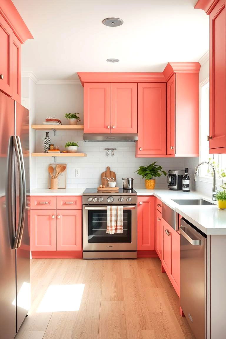 Soft Coral Cabinets - 24 Kitchen Cabinet Color Ideas