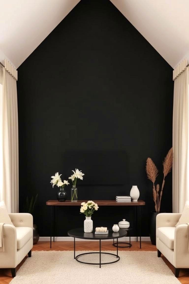 Soft Cream Tones with Black Accent Walls - 24 Cream and Black Living Room Ideas