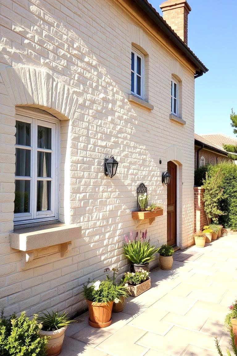 Soft Cream and Beige Tones - 24 Exterior Brick Paint Color Ideas