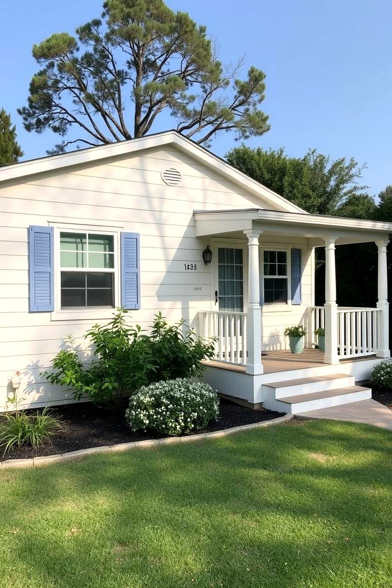 Soft Cream and Blue - 24 Exterior Garage Door Trim Ideas