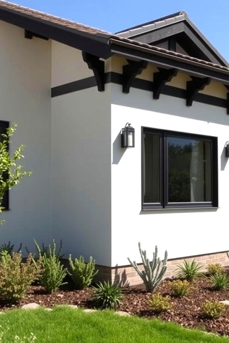Soft Cream with Charcoal Accents - 24 Exterior Home with a Black Roof Ideas