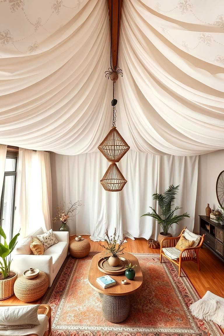 Soft Fabric Drape Ceiling - 24 Living Room Ceiling Ideas