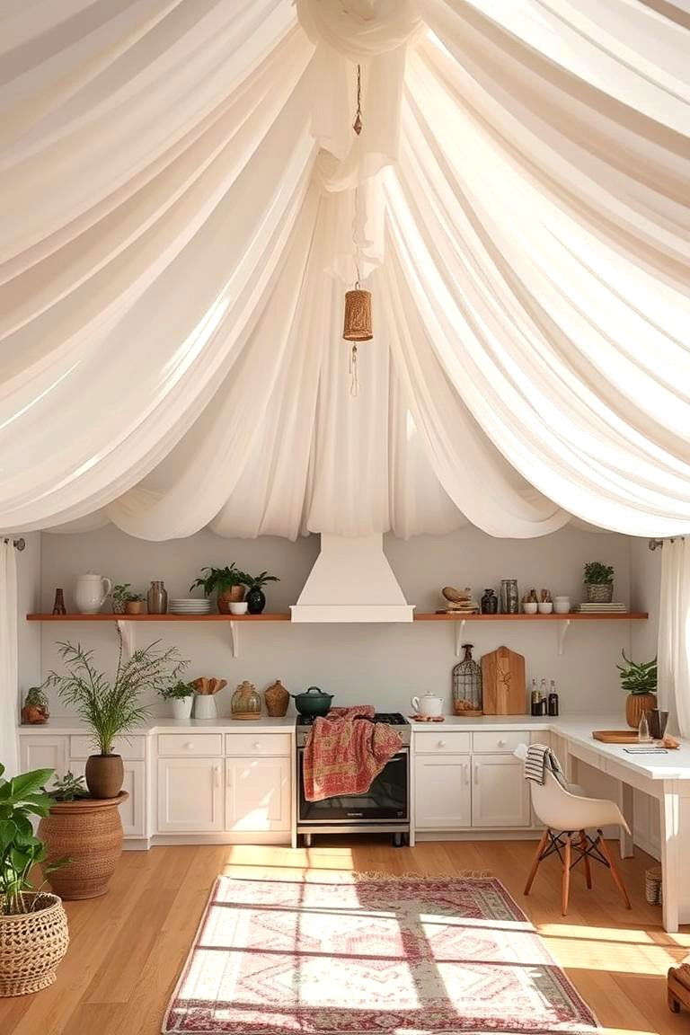 Soft Fabric Drape Ceiling - 24 Kitchen Ceiling Ideas