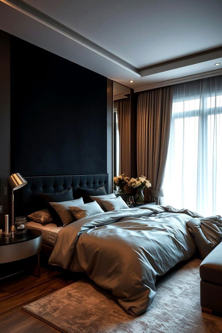 Soft Glamour Statement - 24 Black Accent Wall Bedroom Ideas