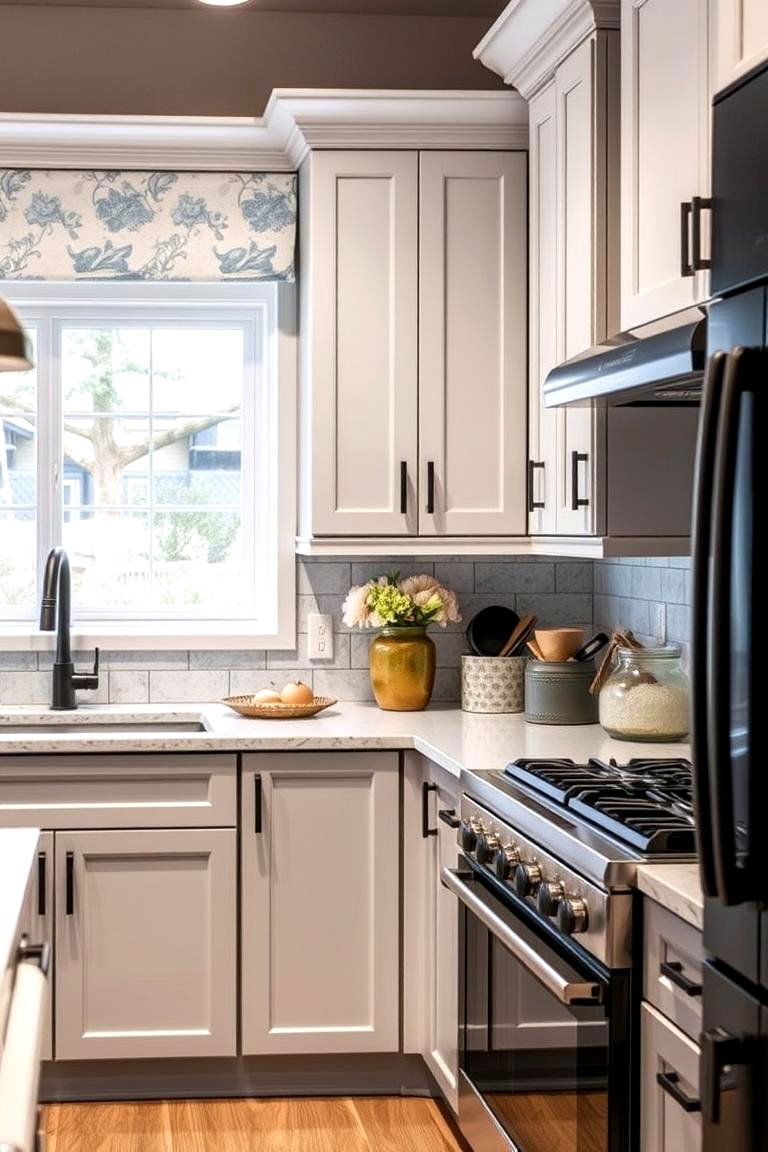 Soft Gray Accents with Black Hardware - 24 Gray and Black Kitchen Ideas