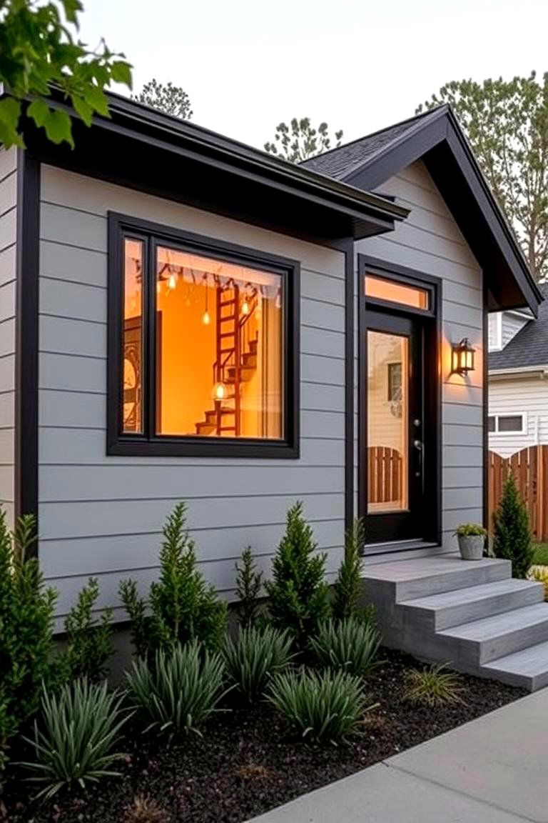 Soft Gray with Charcoal Accents - 24 Exterior Garage Lighting Ideas