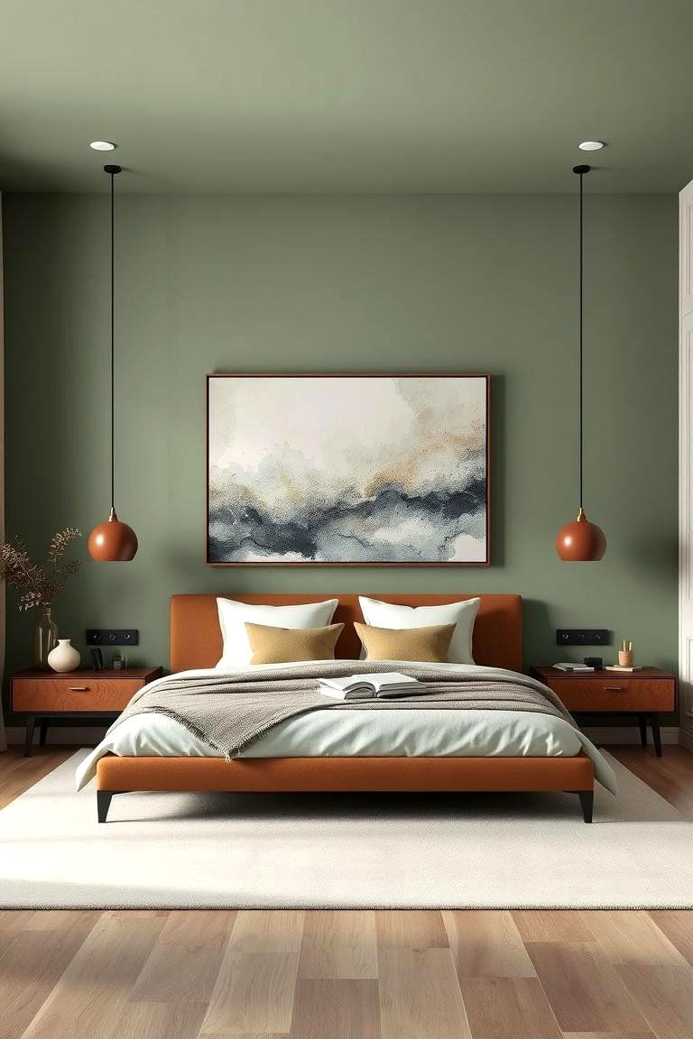 Soft Green Accent Walls - 24 Green and Brown Bedroom Ideas
