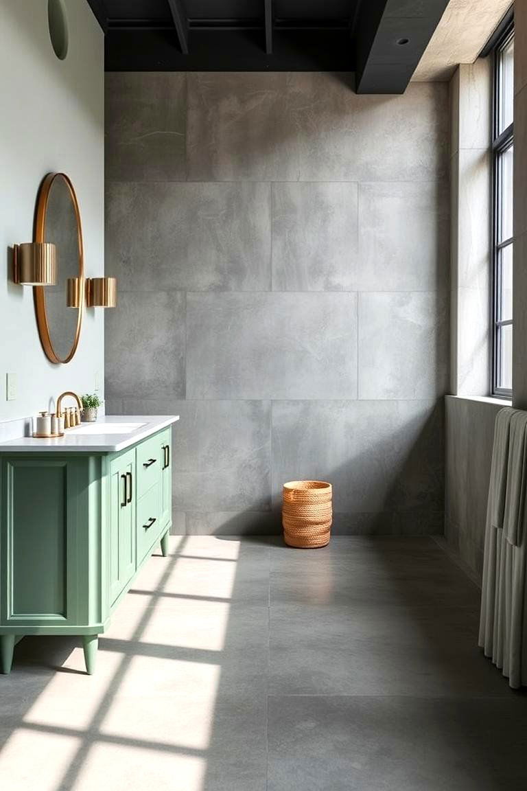 Soft Green Vanity with Polished Concrete Floors - 24 Bathroom With Green Vanity