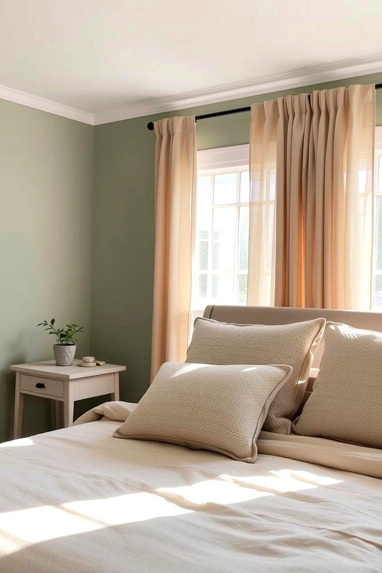 Soft Green Walls with Beige Accents - 24 Green and Beige Bedroom Ideas
