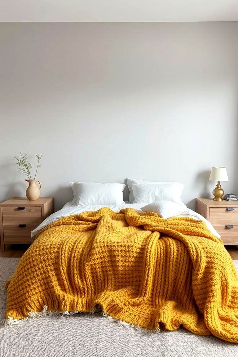 Soft Grey Walls with Mustard Yellow Textiles - 24 Yellow and Grey Bedroom Ideas