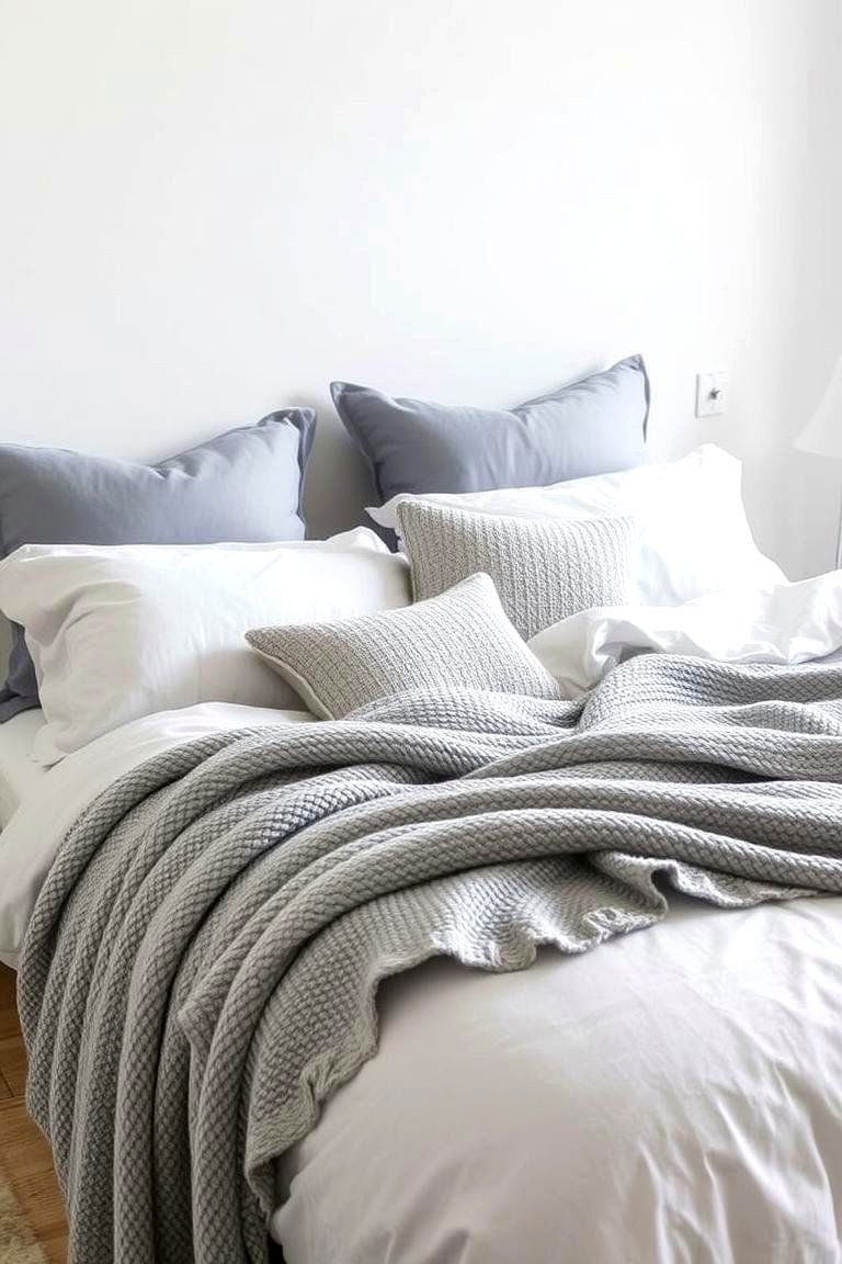 Soft Greys and Blues with Textural Contrast - 24 Neutral Bedroom Ideas