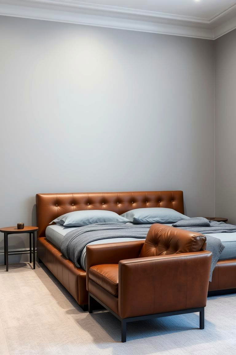 Soft Greys with Leather Details - 24 Neutral Bedroom Ideas