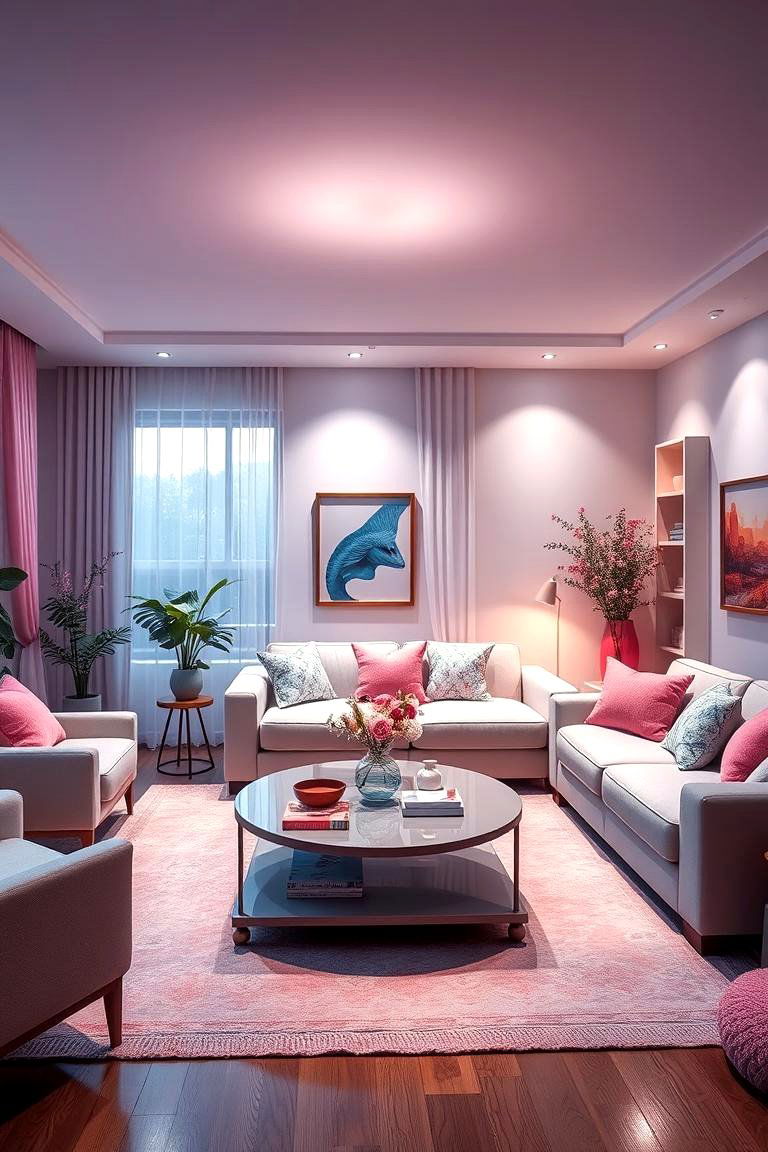 Soft Lighting and Ambience - 24 Pink and Blue Living Room Ideas