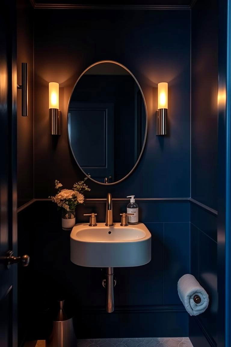 Soft Lighting to Complement Navy Blue - 24 navy blue powder room ideas