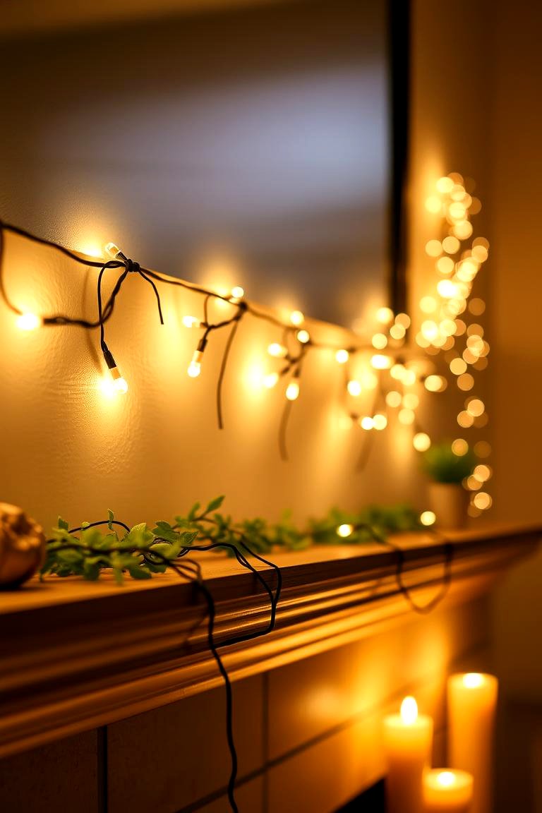 Soft Lighting with String Lights - 24 Spring Mantel Decor Ideas