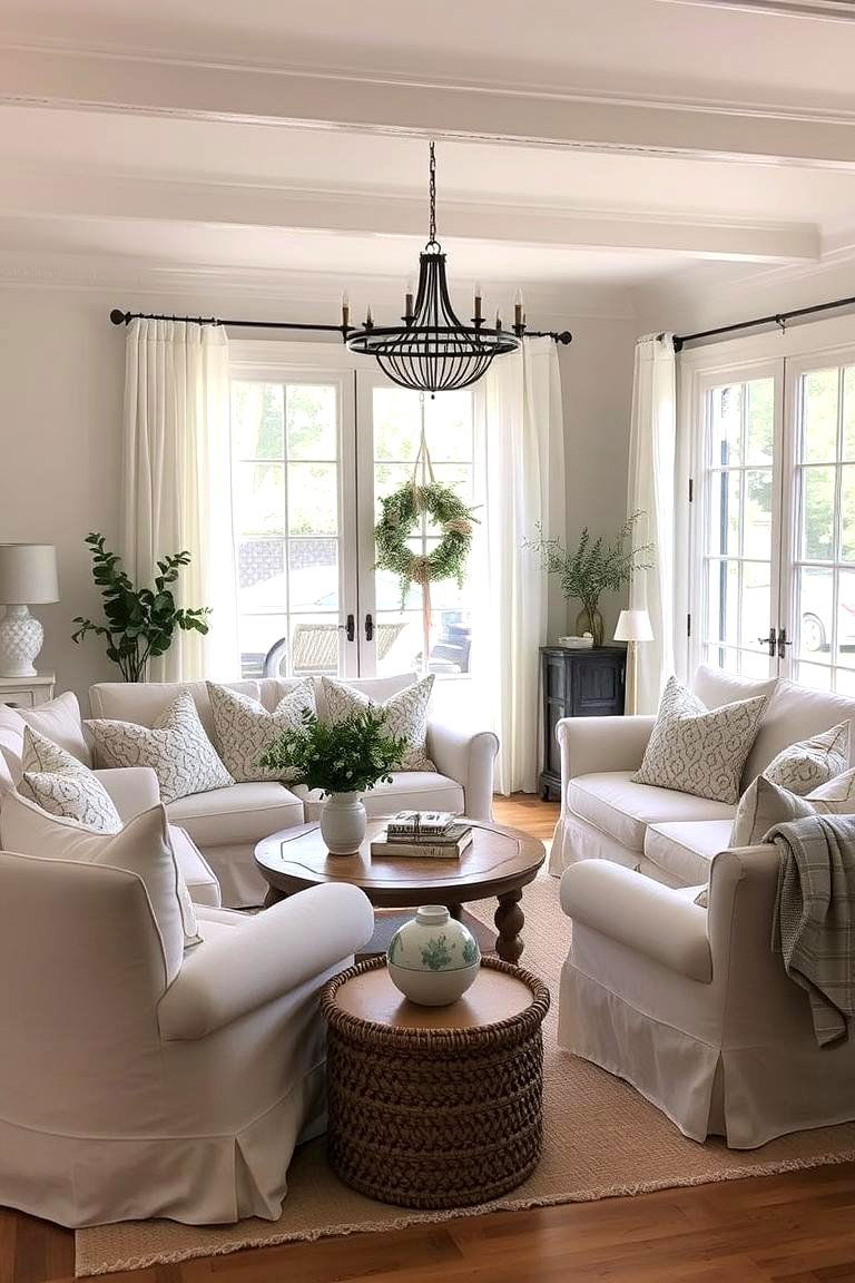Soft Linen Upholstery and Comfort - 24 Farmhouse Living Room Ideas