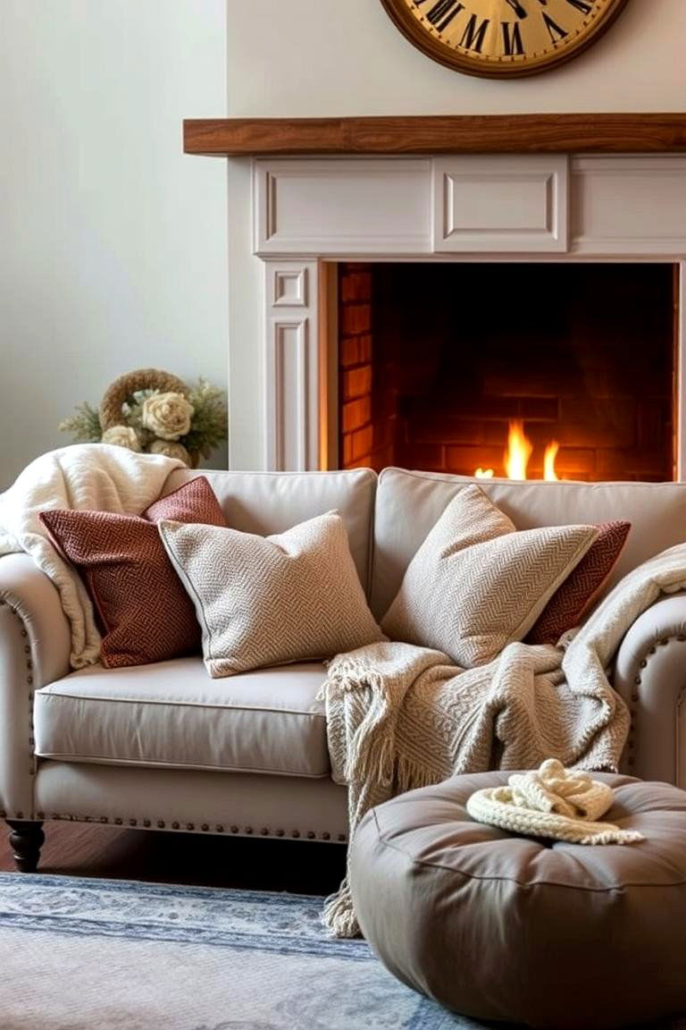 Soft Loveseat with Fire Surround - 24 Fireplace Seating Ideas