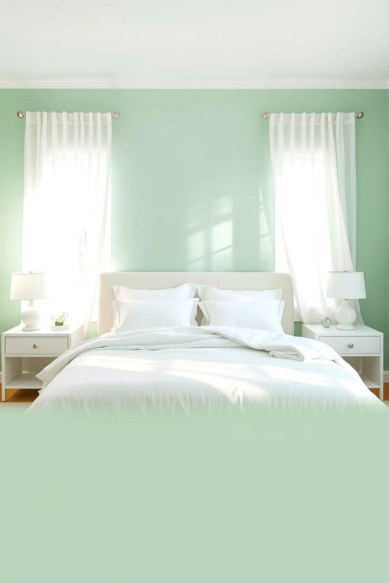 Soft Mint Walls with White Accents - 24 Green and White Bedroom Ideas