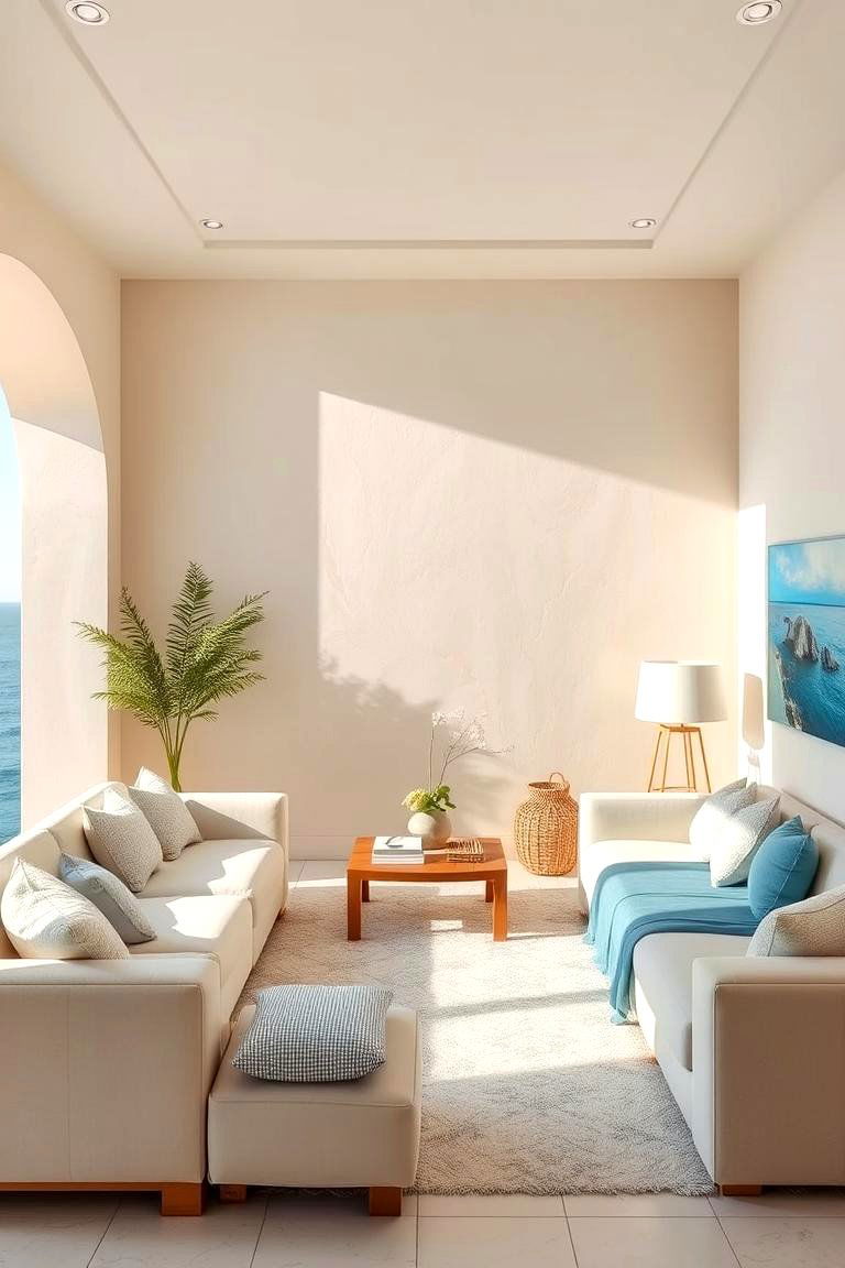 Soft Neutrals and Ocean Blues - 24 Coastal Living Room Ideas
